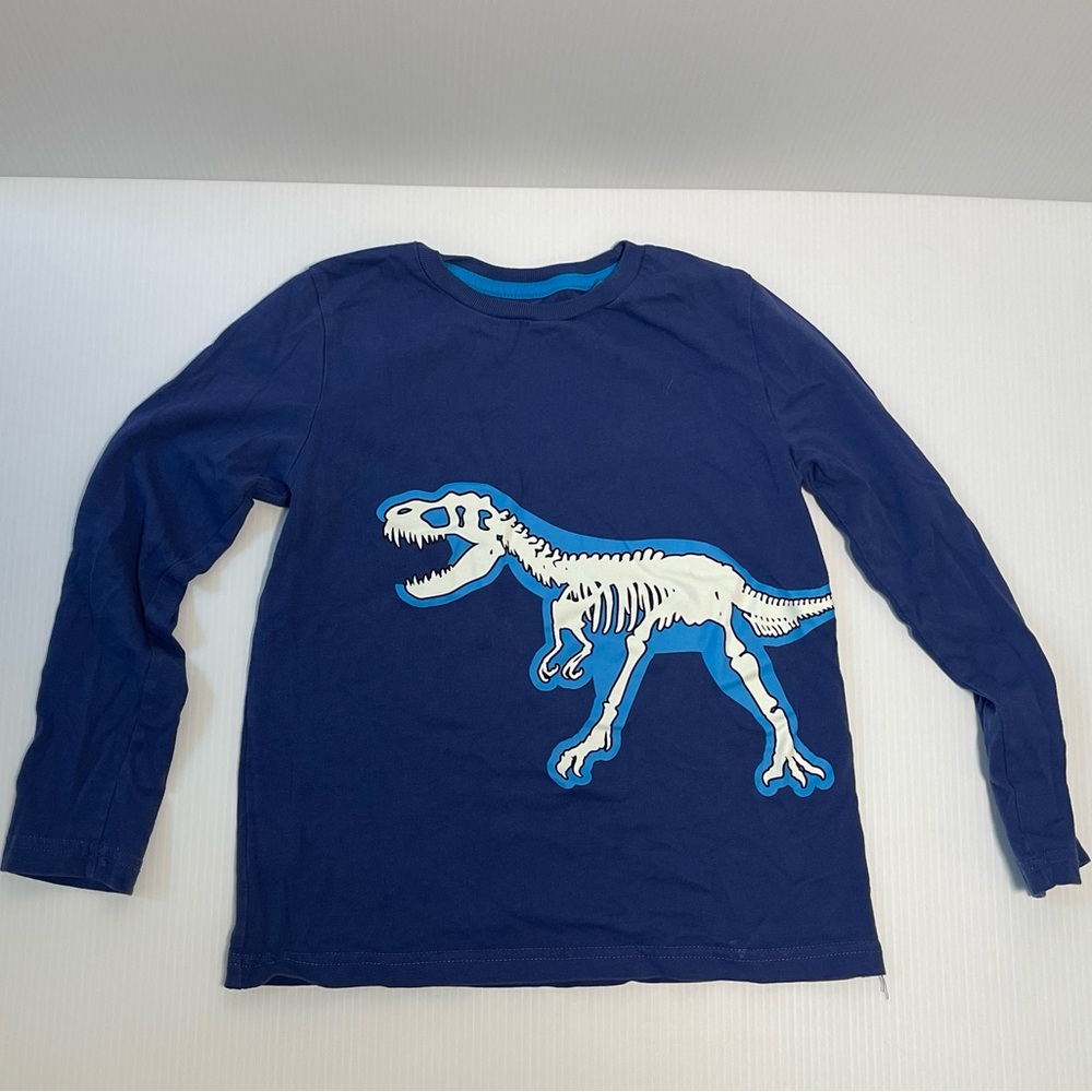 Mini Boden Glow in the Dark Dinisaur Graphic Tee - Blue Long Sleeve - Size 7-8